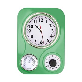 Lily's Home Retro Kitchen Clock with Temperature and Timer (Retro Green)