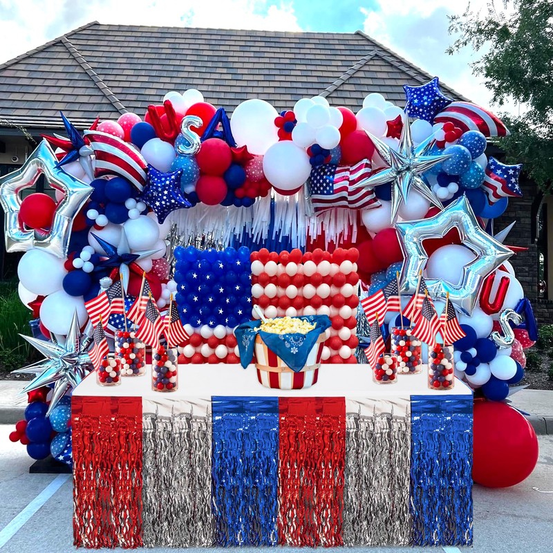 BASHOUT USA Metallic Table Skirt | (3 Pcs) Patriotic Party