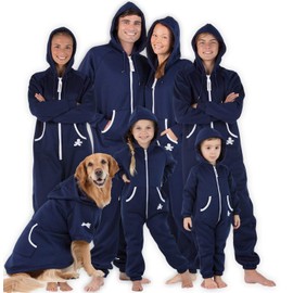 Footed Pajamas Joggies - Family Matching Oxford Blue Hoodie One Piece Tracksuit for Boys, Girls, Men, Women and Pets - Adult - XLarge (Fits 6'4-6'7")
