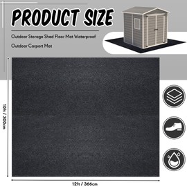 Haull Outdoor Storage Shed Floor Mat Waterproof Outdoor Carport Mat Thickened Soft Patio Furniture Mat Washable with Non Slip Backing, Storage Shed Not Included (9.8 x 12 ft)