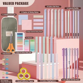 SYLCXX 50 PCS Aesthetic School Supplies with Big Capacity Pen Case,12 Pastel Highlighters, 6 Black Ink Gel Pens, 6 Color Ink Gel Pens with Refills Set, Stationary College Essentials, GERRN Beige