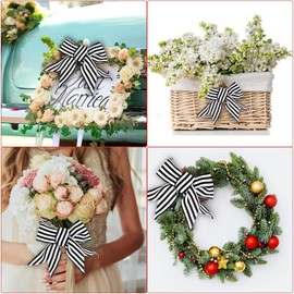 MuRealy Black and White Striped Ribbon, 2.5 Inch Black White Wired Ribbon 10 Yards 2 Rolls, Suitable for Christmas Tree Wreath Gift Box Wedding Christmas Decoration