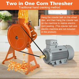 Corn Sheller and Stripper Machine - Hand Crank & Electric Corn on the Cob Remover with Fixed Wooden Base, Sturdy All-in-One Shelling Design