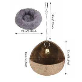AIMALL Natural Coconut Shell Bird Nest with Plush Pad and Bell, Hanging Breeding House Cage Hammock Swing for Small Birds Parrot Budgerigar Canary Finch