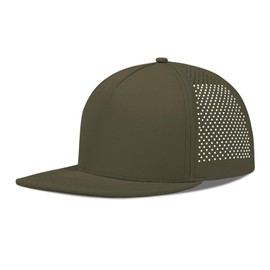 LiuSuper Flat Bill Hats for Men 5 Panel Workout Hats Trucker Hat Men Quick Dry Adjustable Performance Mens Snapback Hats Laser Perforated Baseball Cap for Dad Mom Golf Running Hiking Army Green