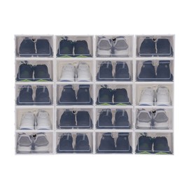 BJTDLLX 20 Pack Shoe Storage Box, Foldable Storage Plastic Shoe Box Set with Clear Door, Stackable Shoe Storage Organizer Clear Drawer Box Front Shoe Box Sneaker Organizer(13”x 9”x 5.5”)