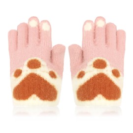 Kids Gloves, Winter Knitted Thermal Children Gloves Toddler Full Finger Stretchy Warm Gloves Heart Pattern Magic Mittens for Boys and Girls Winter Daily Y7AXJYST