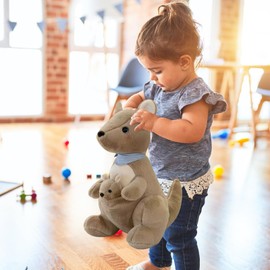 Teahain Kangaroo Stuffed Animal Plush Doll - Mother Kangaroo with Removable Child Kangaroo Plushies, Adorable Plushie for Ages 3 and Up, Ideal Gift for Toddlers and Animal Lovers (Brown,10.23 inch)