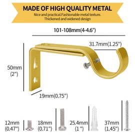 Ycolnaefllr Set of 3 Golden Adjustable Curtain Rod Brackets Rod Holders Curtain Rod Hanging Brackets for 22-28mm Rod