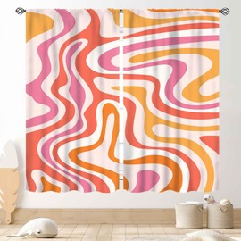 Aesthetic Curtains for Bedroom, Retro Groovy Cute 70s Orange Pink Spiral Swirl Pastel Abstract Wavy Hippie Funky Style Boho Window Treatment Drapery for Living Room kitchen Home 2 Panels, 42"x54" Inch