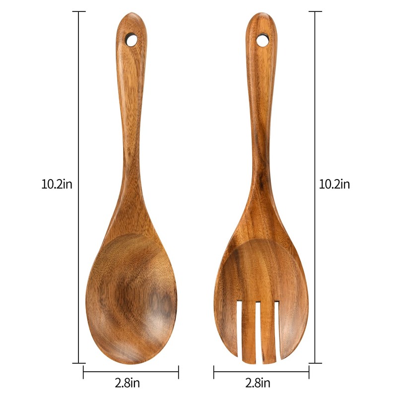 Salad Servers, Wood Salad Tongs, 10.2in Salad Spoon and Fork