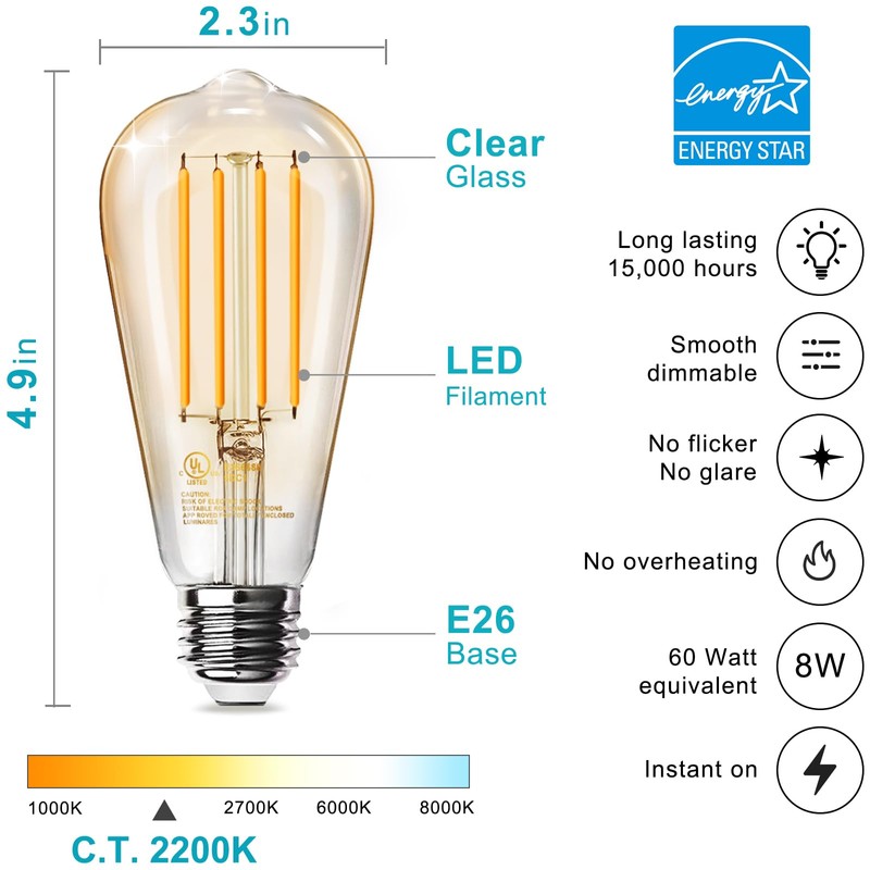 TJOY 12 Pack Vintage LED Edison Amber Light Bulbs, 60W