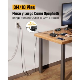 SUPERDANNY 12 En 1 Regleta Multicontacto 3 Metros Enchufe Plano, Negro