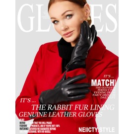 Neiicty Very Warm Womens Rabbit Fur Leather Gloves for Women Touchscreen Texting Driving Gloves Smooth Texture X-Large