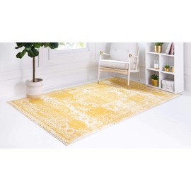 Unique Loom Bromley Collection Vintage Traditional Medallion Border Yellow Area Rug (8' 0 x 10' 0)