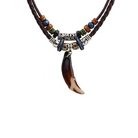 COLORFUL BLING Ethnic Vintage Style Leather Necklace Layered Braided Beaded Pendant Necklace for Women Men