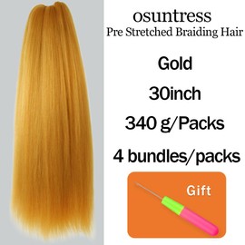 Osuntress Braiding Hair Pre Stretched 30 Inch 4 Packs, Long Hair Extensions for Braids, Synthetic Braiding Hair Prestretched Gold