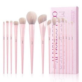 Jessup Brochas de Maquillaje Rosa, 14 Pcs Set Pinceles Maquillaje de Vegana Brocha para Base, Corrector, Colorete, Sombra de Ojos, Delineador Ojos, Polvo, Mezclar, Rosa T495
