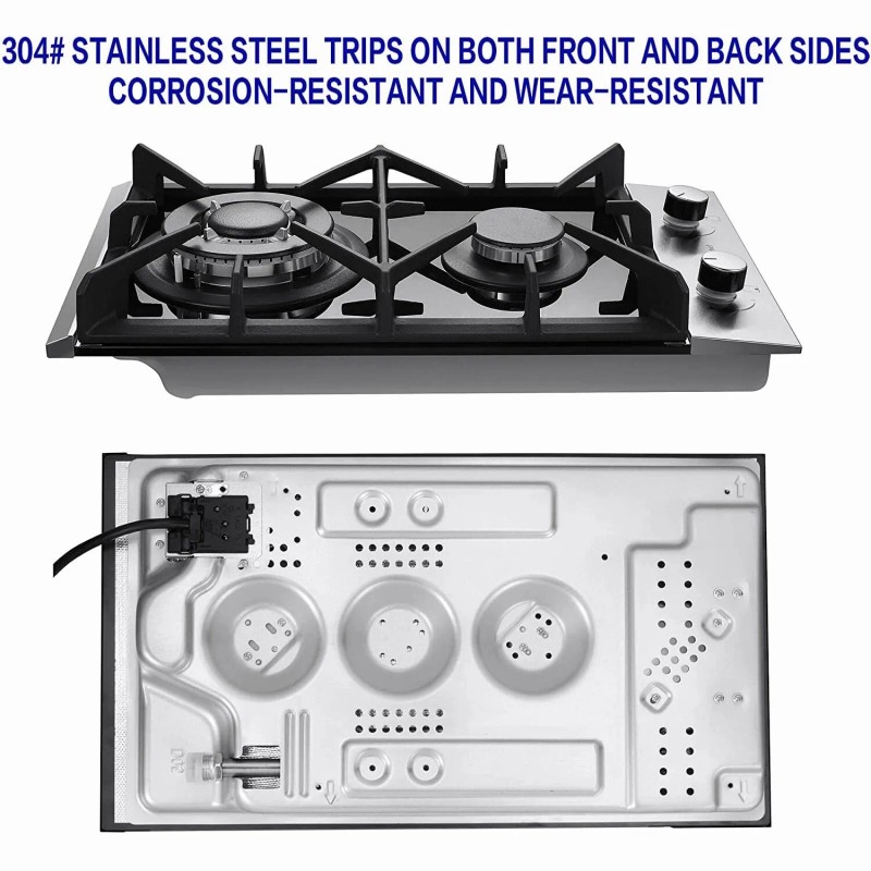 Eascookchef Kitchen Gas Cooktop Dual Burners Black Tempered Glass Countertop