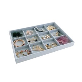 Svea Display Velvet Grey Jewelry Trays Premium Grade Drawer Insert Divider Stackable Organizer (12 grid tray)
