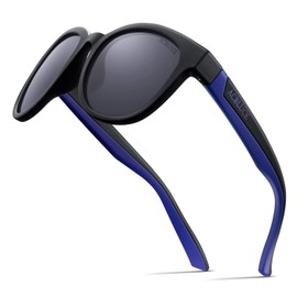 ACBLUCE Kids Polarized Sports Sunglasses TPEE Frame with Adjustable Strap for Boys Girls Age 6-12, A-matte Black/Blue Frame|gray Lense, age 6-12