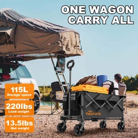 Wagons Carts Foldable, Grocery Cart on Wheels, Collapsible Wagon, Shopping Cart for Groceries, Foldable Wagon with Wheels, Heavy Duty-Black with Logo