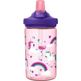 CamelBak Eddy+ Botella de agua para niños de 14 onzas con Tritan Renew, parte superior de popote, a prueba de fugas cuando está cerrada, unicornios
