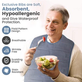 Canadian Linen Adult Bib Long Waterproof Reusable Clothing Protector for Elderly Men Adults Kids & Women Eating with Protective Backing Crumb Catcher Snap Closure Feeding Bibs Napkins-Blue 18-''x36