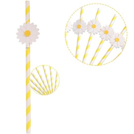 Disposable Daisy Paper Straws - Floral Straws for Kids Birthday Party Supplies Daisy Decorations Bridal Shower, Daisy Baby Shower, Wedding Party, Engagement, Birthday Party 20Pcs（yellow）