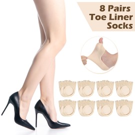Skicuff 8 Pairs Toe Liner Socks Women Five Toeless Open Toe Sock for Summer Sandal with Nonslip Heel Gripper(Skin Color,5-9)