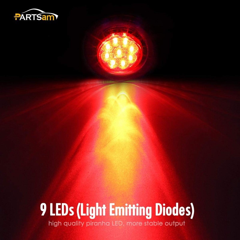Partsam 5Pcs 2 Inch Round Led Marker Lights 9 Red
