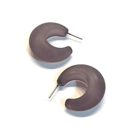 Charcoal Grey Hoop Earrings | vintage frosted lucite snail shell hoops - SNL-GY-1