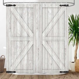 Wooden Barn Door Shower Curtain, Rustic Wooden Garage Door Shower Curtain American Style Bath Curtain Vintage Wood Farmhouse Shower Curtain, Country Barn Door Shower Curtain with Hooks, 72X72 Inches