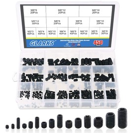TOP-VIGOR 450Pcs Grub Screw Assortment Set, M3/M4/M5/M6/M8 Hex Socket Head Set Screws(Cup Point), Threaded Fasteners for Door Handle, Faucet, Light Fixture Home Repairs, Fixtures