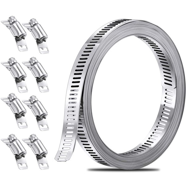 Maziigou Hose Clamp, 11.5 Feet Hose Clips with 9 Fasteners, Stainless Steel Jubilee Clips Large Adjustable Clamps Worm for Pipe, Plumbing, Tube and Fuel Line