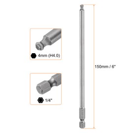 HARFINGTON Ball End Hex Screwdriver Bit 4mm (H4.0) Tip 1/4" Hex Shank 150mm (6") Long Magnetic Ball Head Bits Industrial Grade S2 Steel Metric Screw Driver Bit