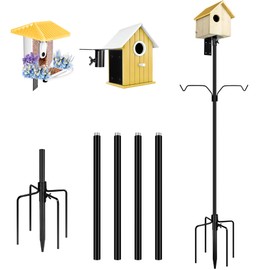 YINGYM Bird Feeder Pole, 79 Inch Heavy Duty Bird House Pole Mount Kit for Outdoors, Adjustable Metal Bird Feeding Stand, with 2-Hooks, 5-Prong Base for Hanging Feeders, Black