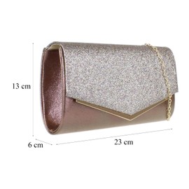 Girly Handbags Womens Glitter Flap Clutch Bag Bronze