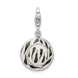 Amore LaVita Sterling Silver Click-on CZ Enamel Zebra Hat Charm