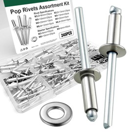 245PCS Aluminum Blind Rivets Assortment Kit, 8 Sizes M3.2-M6.4