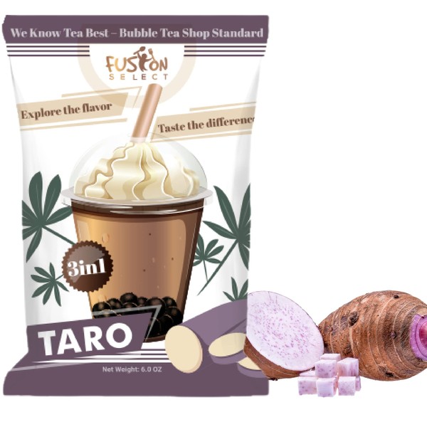 Fusion Select Taro Bubble Tea Mix - Boba Tea Powder Flavored 3-in-1 Drink Powder with Cream & Sugar - Instant Pre-Mixed Beverage for Hot or Cold Blends & Yummy Frappes - 6 oz. Pack, Made in Taiwan