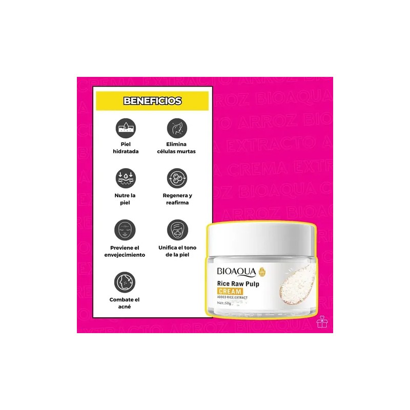 Crema Extracto Arroz Bioaqua Ácido Hialuronico Poros Manchas