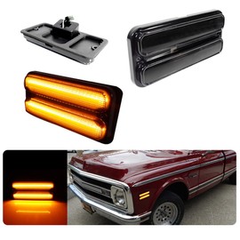 Tonsya For 1968 1969 1970 1971 1972 Chevy GMC Pickup Trucks Front Bumper side Marker Lights Amber Led Smoked Lens