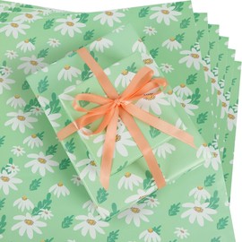 6 Sheets Gift Wrapping Paper Set, Folded Daisy Wrapping Paper for Kids Women Men, Recycled Gift Wrapping Paper for Birthday Holiday Wedding Party, 20×28inch Each Sheet (Green Daisy)