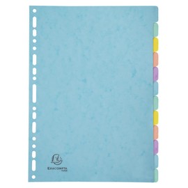 Exacompta 7712E Aquarel Dividers for DIN A4 Glossy Cardboard 400 g/m² 12-Piece Index Page Can Be Written On 12 Full-Colour Pages 2 x 6 Colours