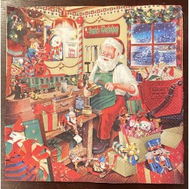 TWO Santa Clause Santa’s Workshop Toy Shop Paper Napkins Decoupage North Pole