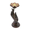 AeraVida Reaching Hand Holding Flower Rain Tree Wood Candle Holder