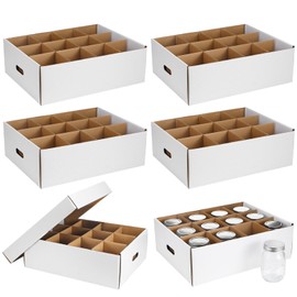 Menkxi 6 Pieces Regular or Wide Mouth Mason Jar Storage Box for Mason Jars Cardboard Canning Jar Storage Boxes with Handles and Dividers Stackable Mason Jar Storage Containers for Stacking (White)
