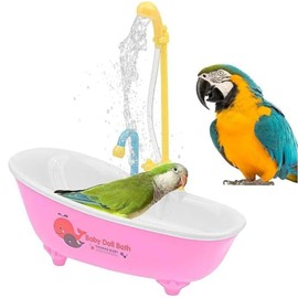 Wzenclave Automatic Bird Bathtub, Parrot Automatic Bathtub with Shower, Multifunctional Cute Automatic Bird Bathtub, Parrot pet Bathtub (Pink)