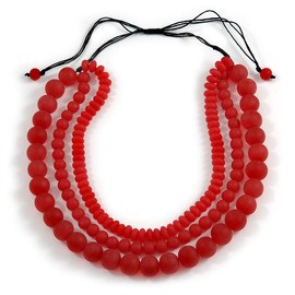 Avalaya Chunky 3 Strand Layered Resin Bead Cord Necklace In Red/60cm-70cm/Adjustable